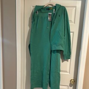 Polo by Ralph Lauren Green Wide Leg Jumpsuit with Zipper Front